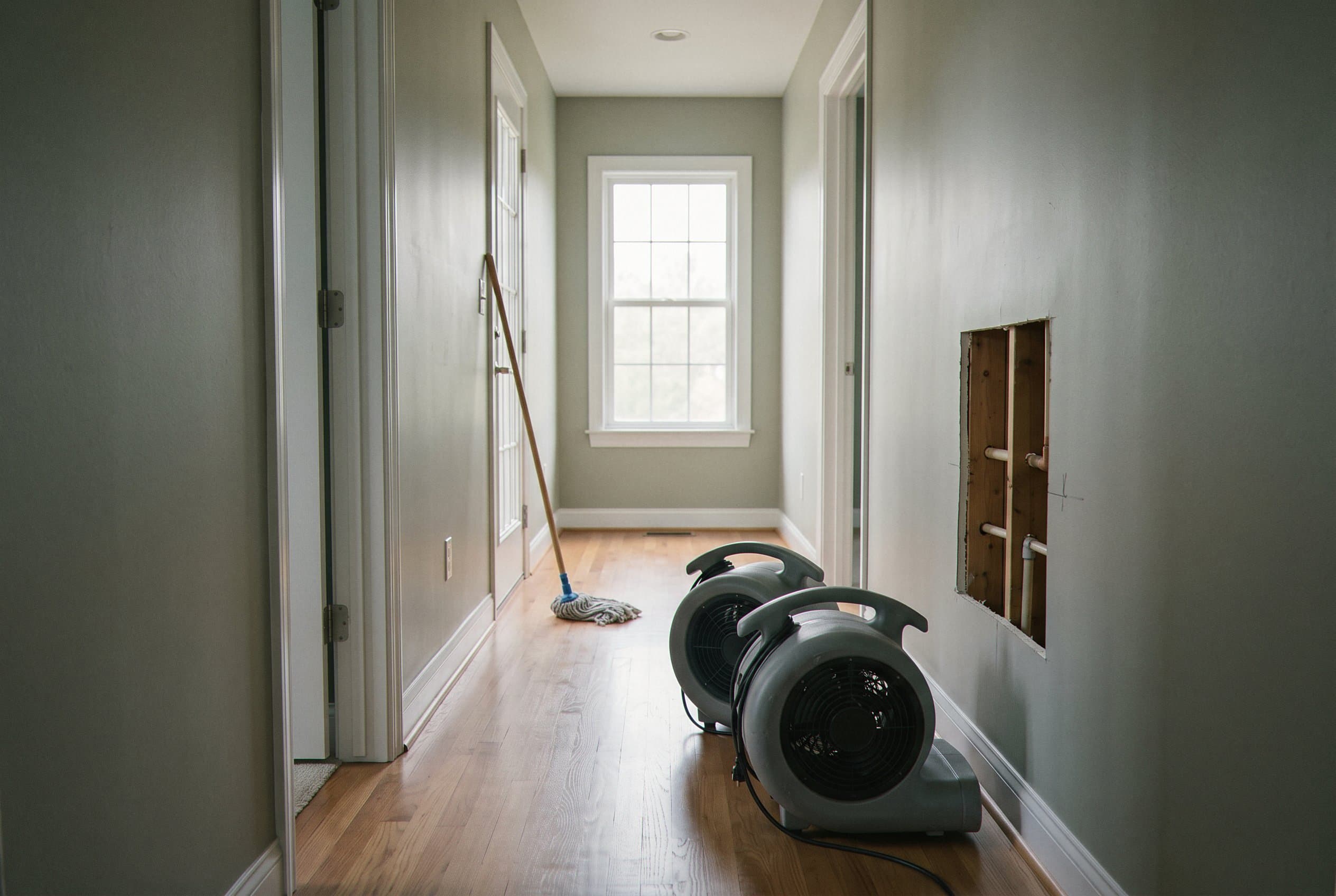 Floors dried and restored following burst pipe cleanup