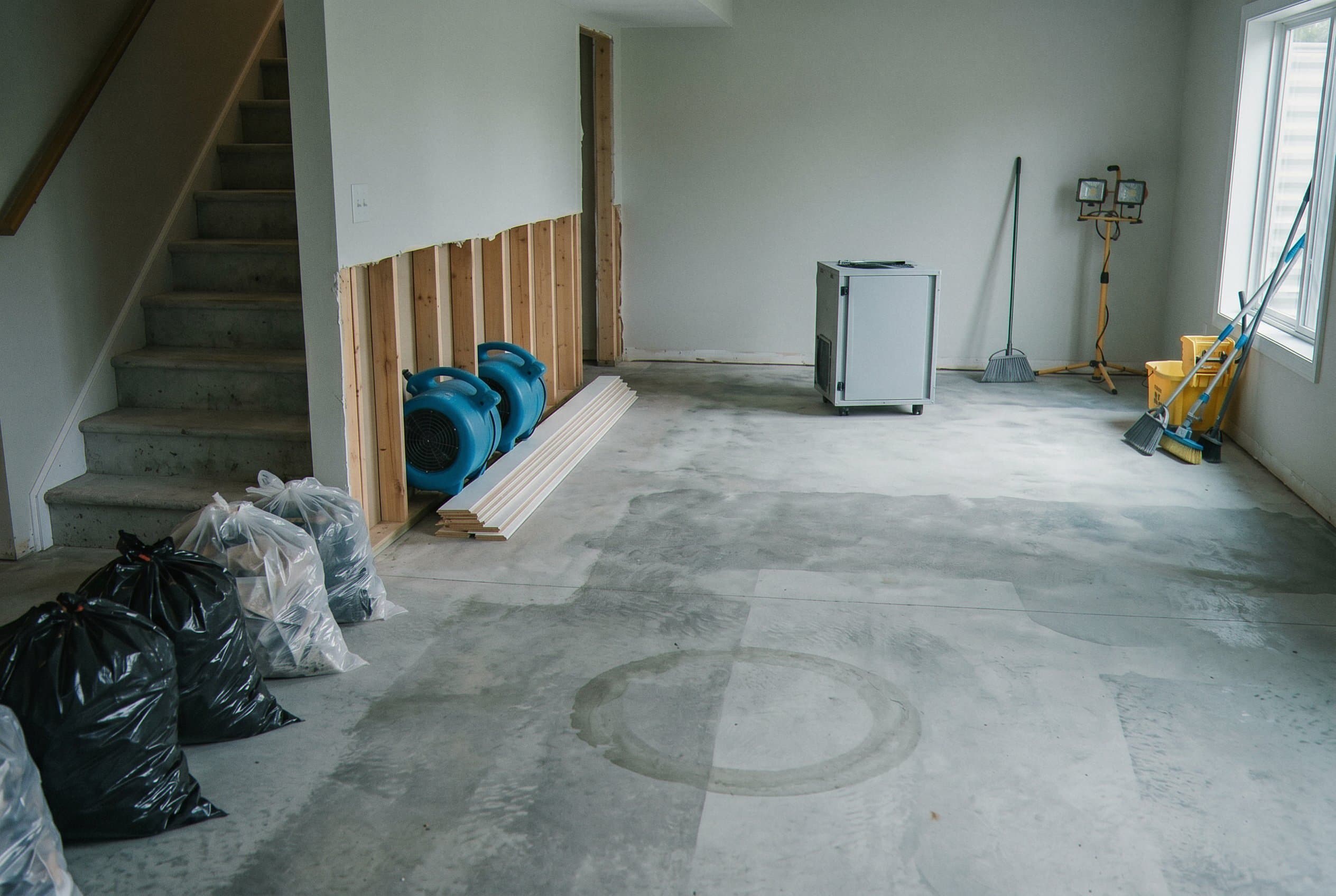 Basement cleaned and dried after complete flood removal