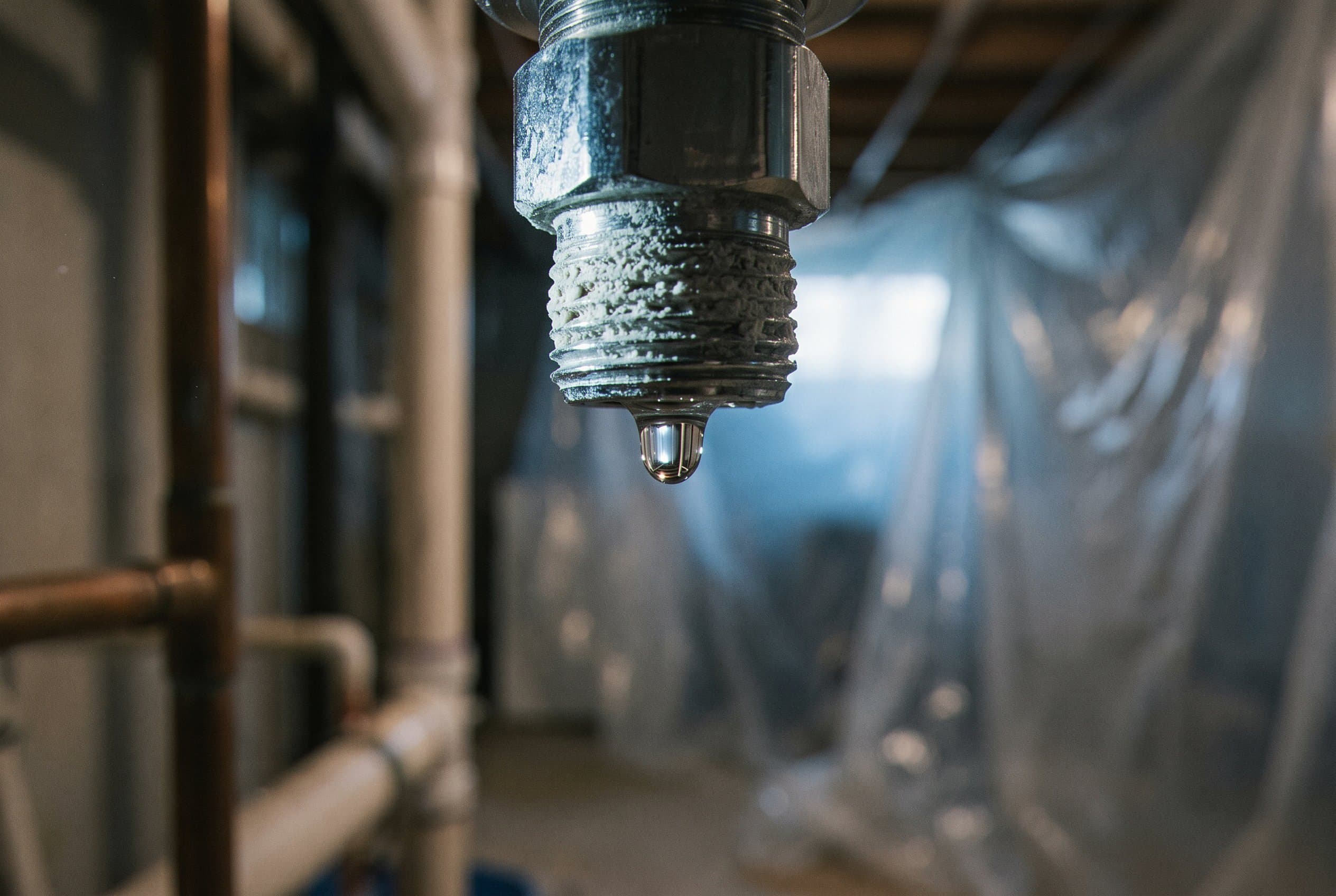 Close-up of moisture damage and mold growth from leak
