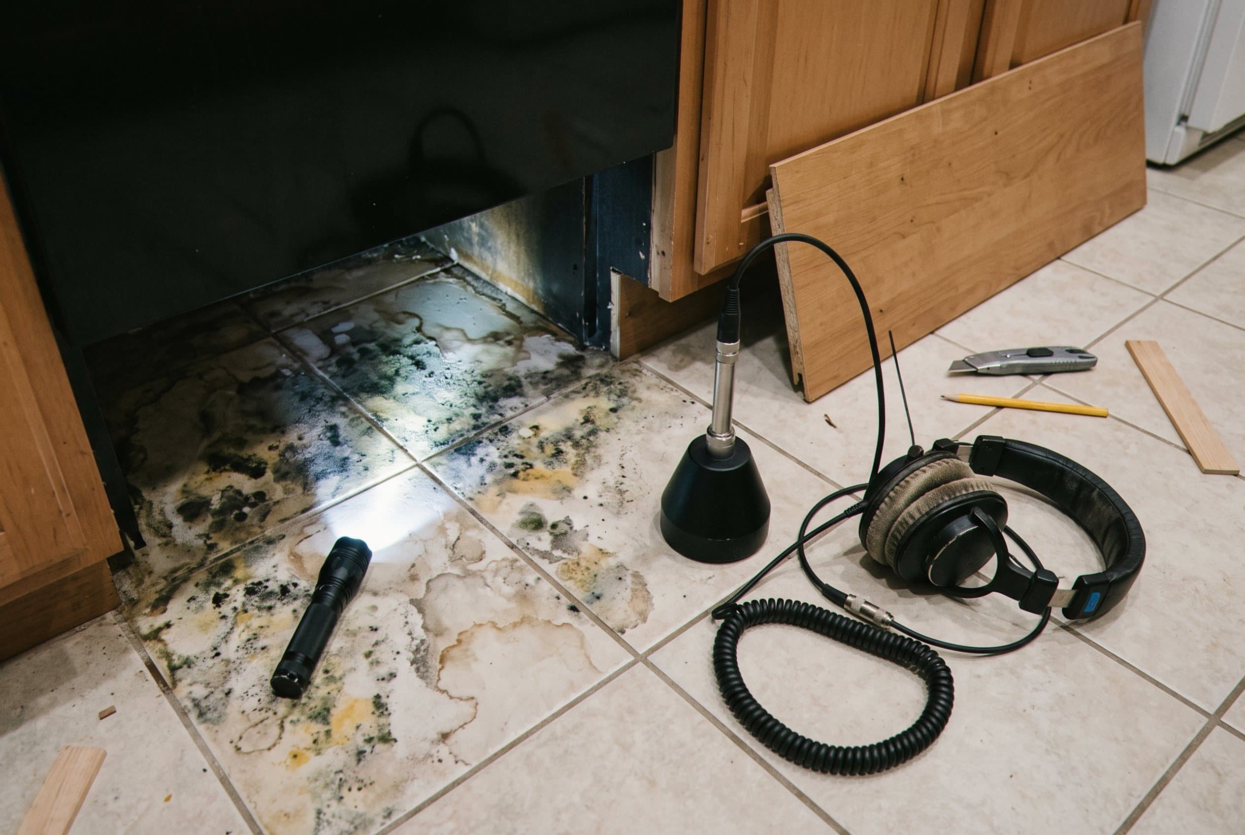 Thermal camera and moisture meter detecting hidden water